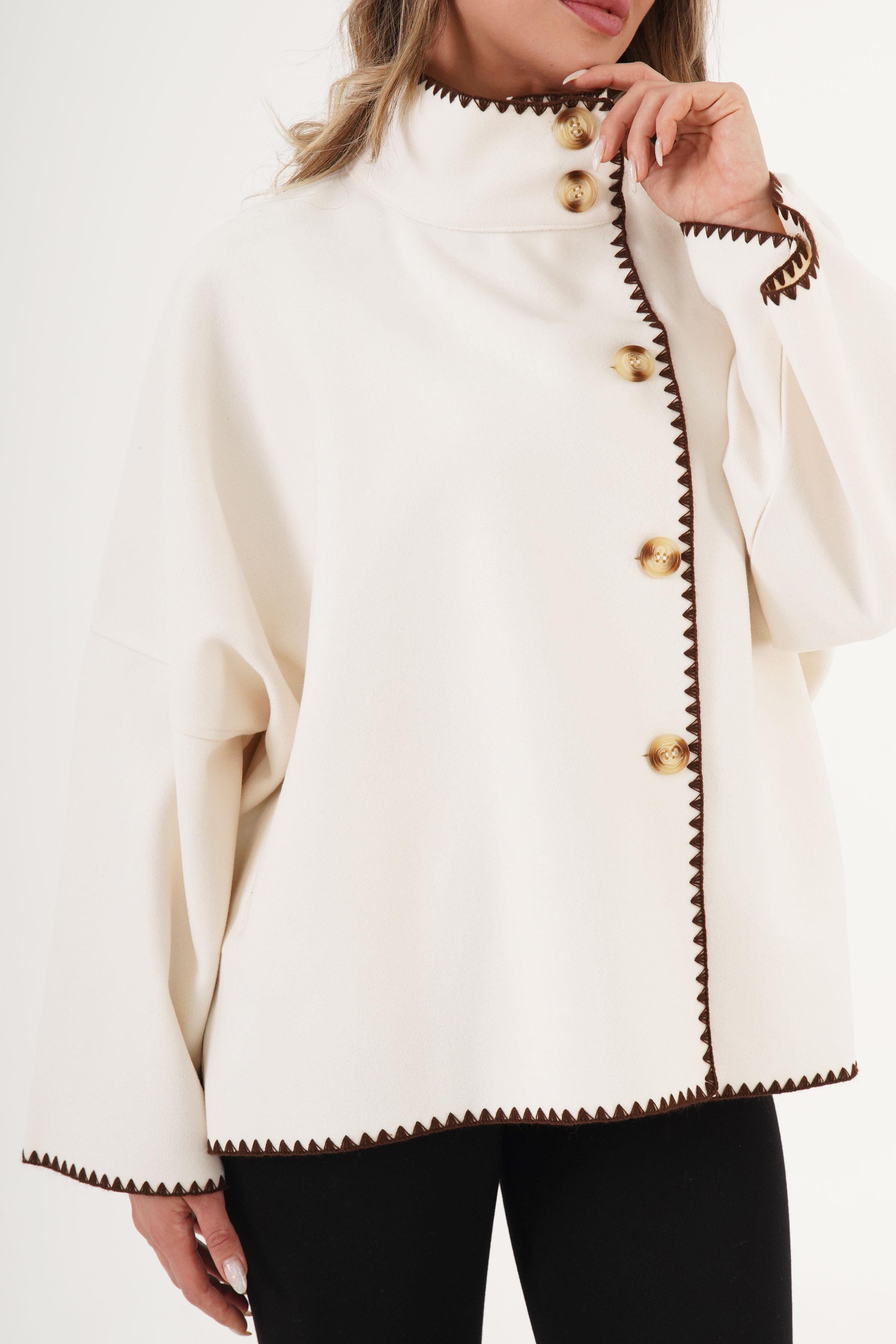 Kroşatalı Düğmeli Toptan Ekru Panço