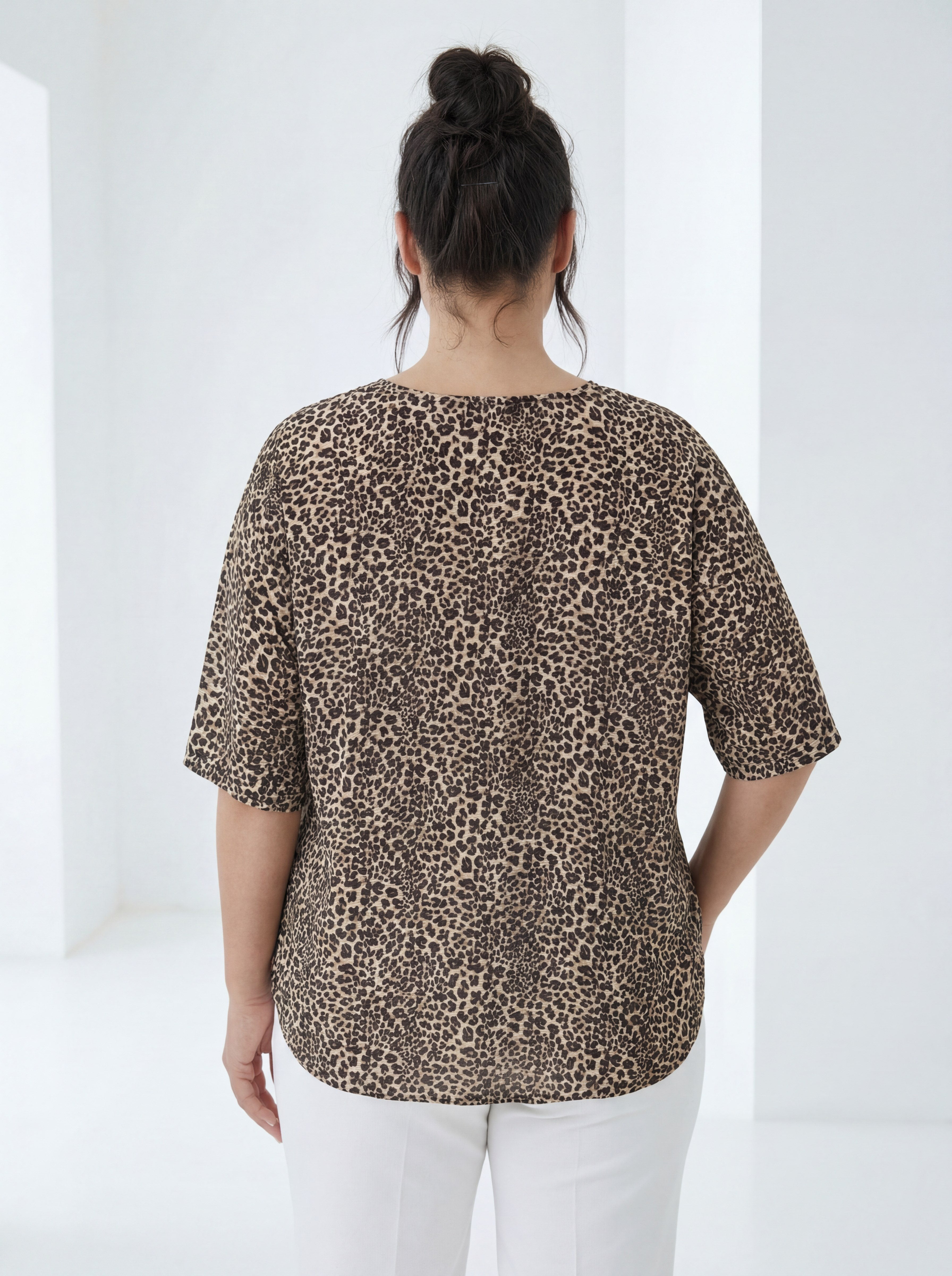 Ekose Desenli Kadın Büyük Beden Bluz Leopar