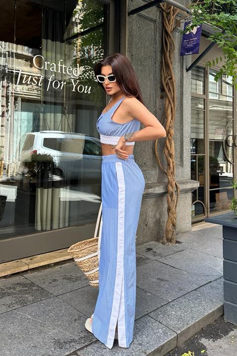 Elise Çizgili Yırtmaç Detaylı Takım 9804-0025