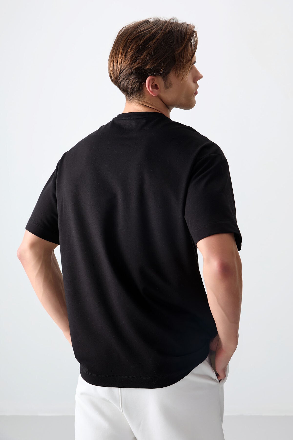Siyah Pamuklu Kalın Yumuşak Dokulu Oversize Fit Basic Erkek T-Shirt - 88377