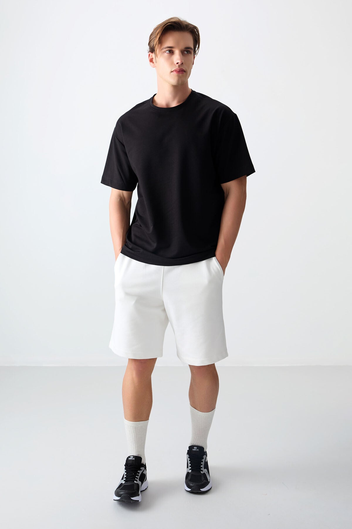 Siyah Pamuklu Kalın Yumuşak Dokulu Oversize Fit Basic Erkek T-Shirt - 88377