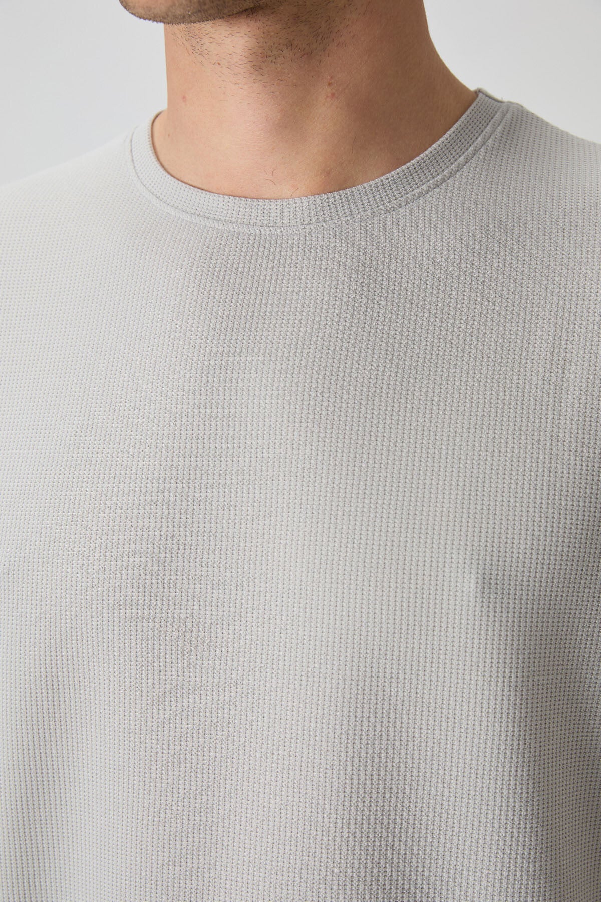 Taş Waffle İnterlok Yüzeyi Dokulu Oversize Fit Basic Erkek T-Shirt - 88379