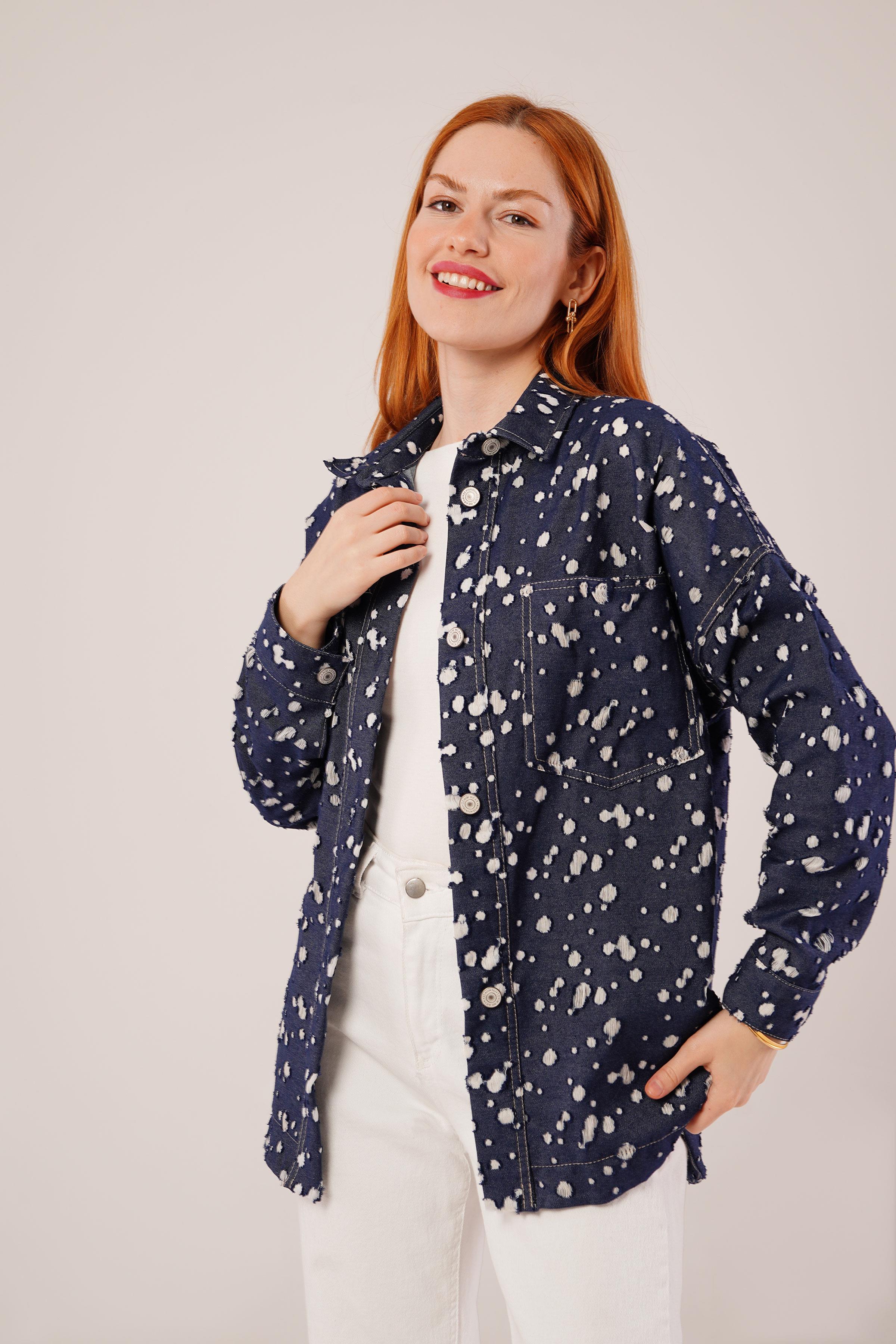 Eskitme Görünümlü Denim Toptan Mavi Gömlek Mavi S