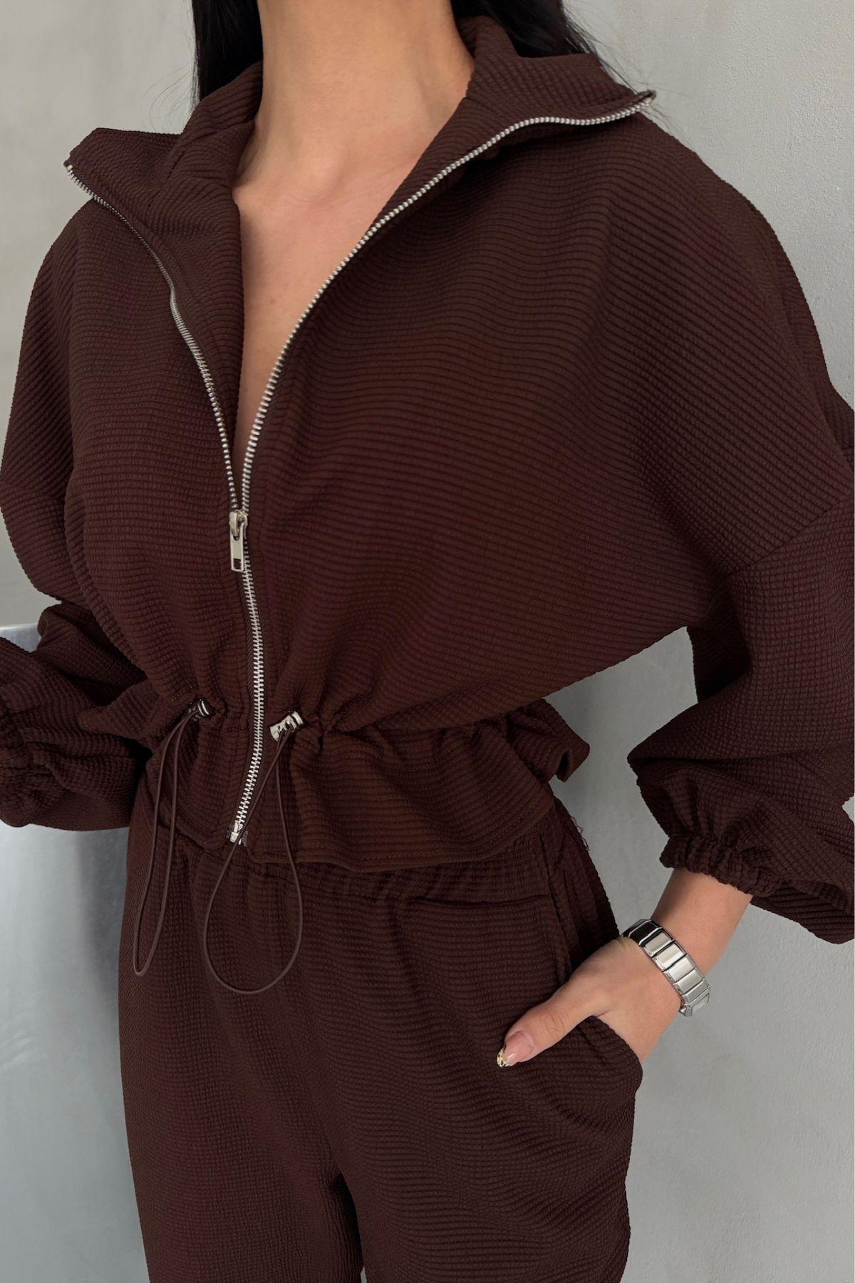 EŞOFMAN TAKIM GİFT KUMAŞ - Kahverengi