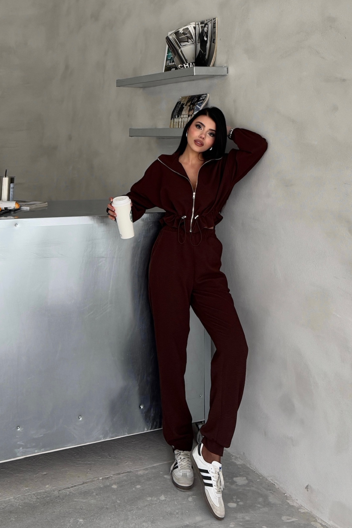 EŞOFMAN TAKIM GİFT KUMAŞ - Kahverengi