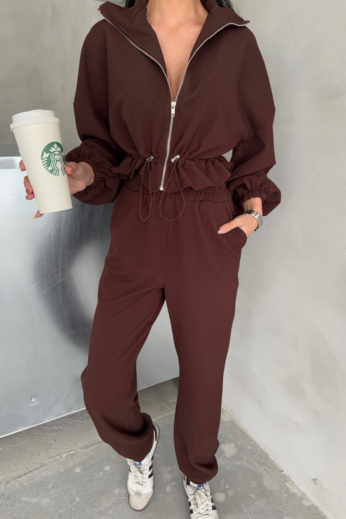 EŞOFMAN TAKIM GİFT KUMAŞ - Kahverengi