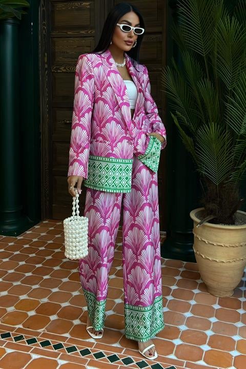 Etnik Desen Chanel Saten Takım 10028