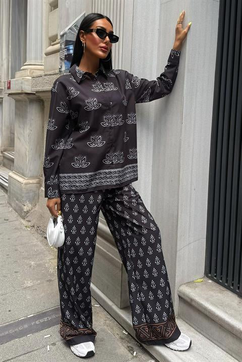 Etnik Desenli İkili Keten Takım 10120