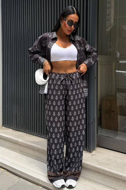 Etnik Desenli İkili Keten Takım 10120