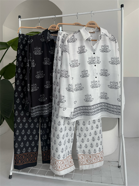 Etnik Desenli İkili Keten Takım 10120