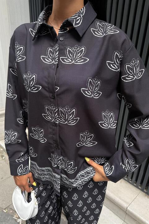 Etnik Desenli İkili Keten Takım 10120