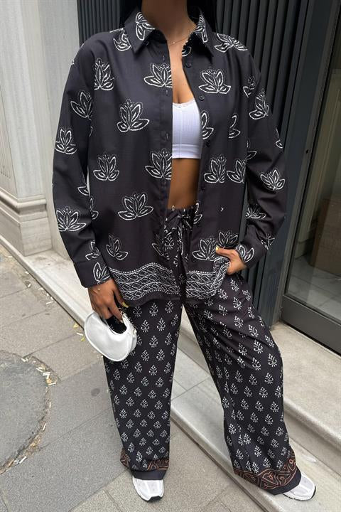 Etnik Desenli İkili Keten Takım 10120