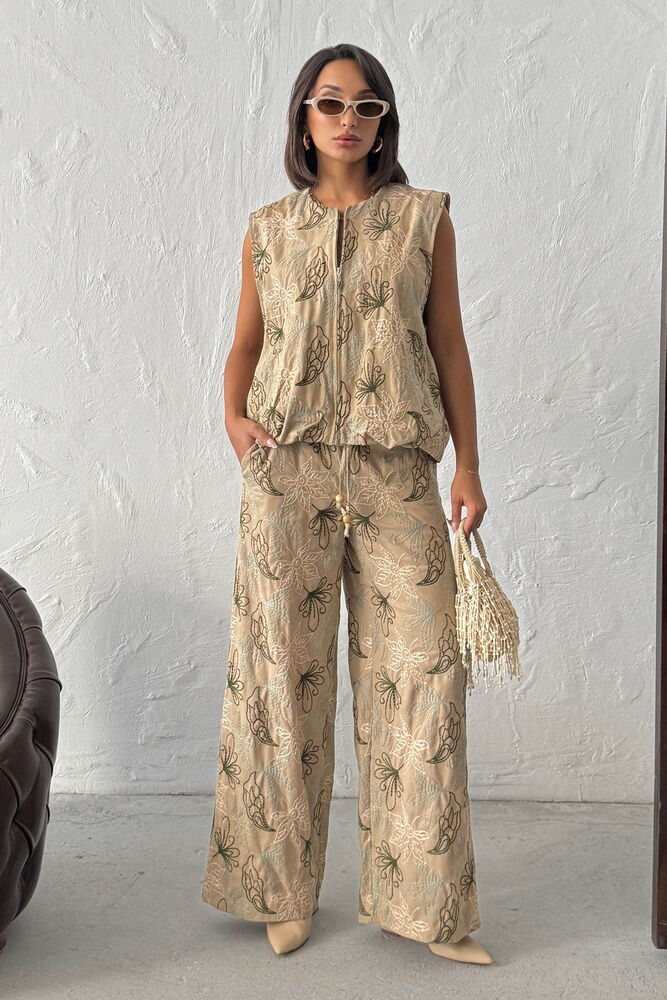 F 2008 NAKIŞLI KETEN PANTOLON