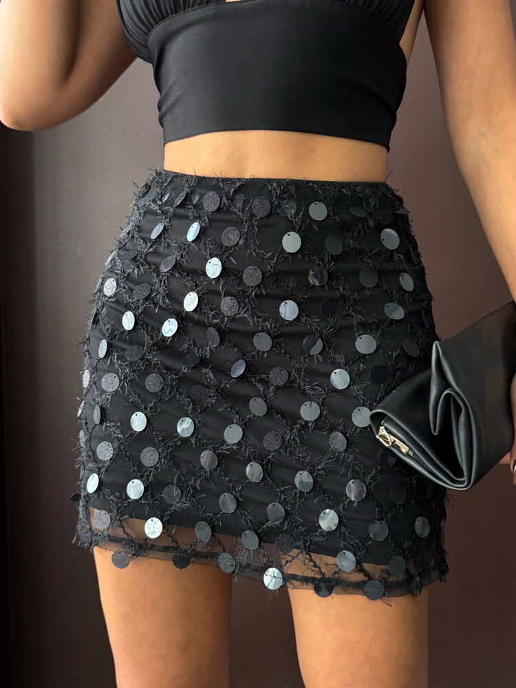 Pul Detaylı Abiye Mini Etek