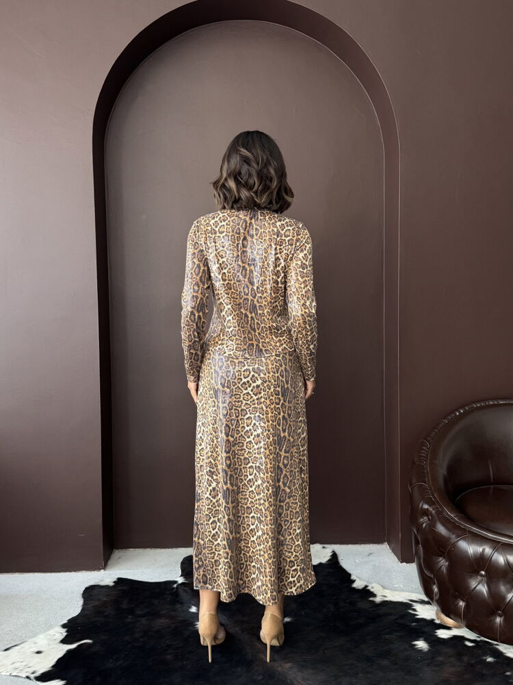 Topshow - Toptan Trend Leopar Desenli Etek - Günlükten Geceye Şıklık