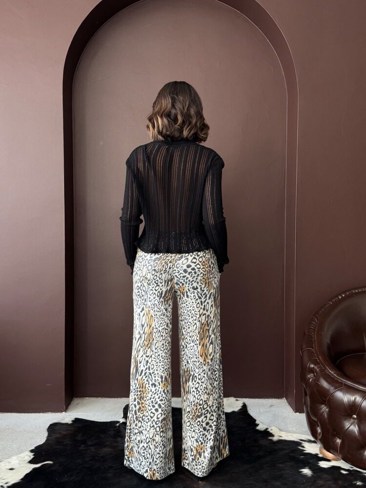 Topshow - Toptan Trend Leopar Desenli Bol Paça Pantolon - Günlük Ve Gece