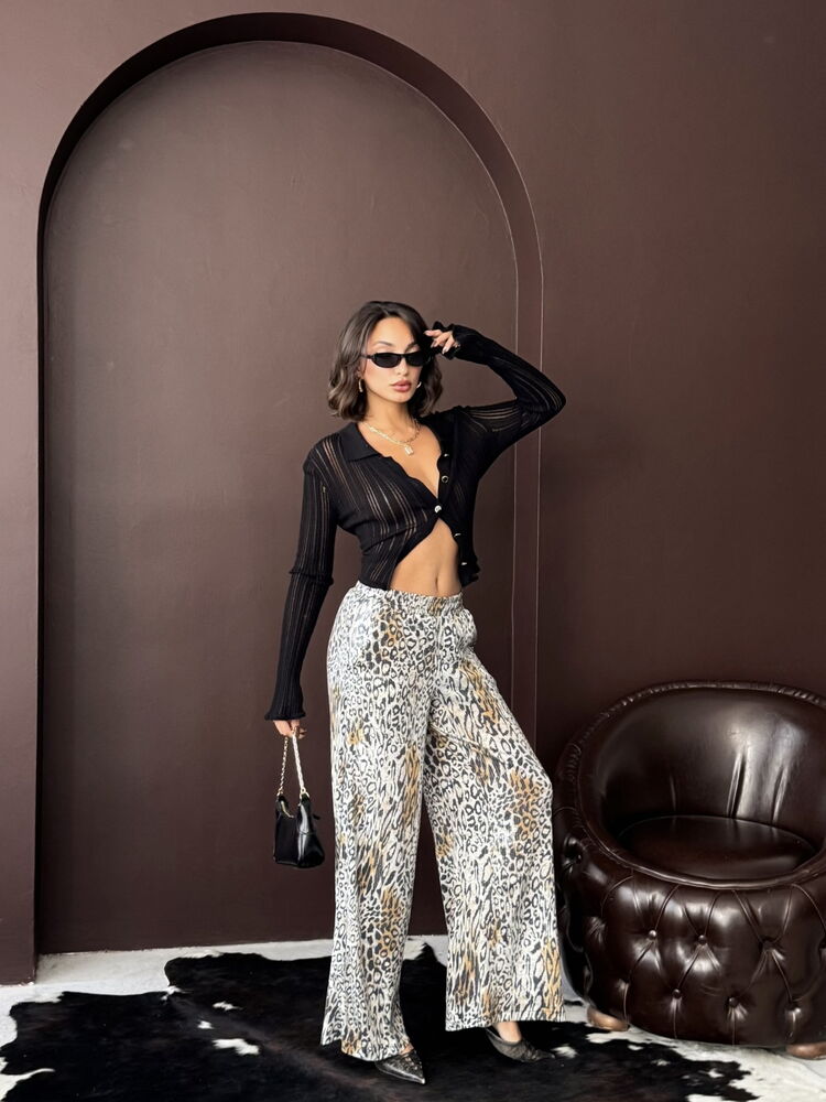 Topshow - Toptan Trend Leopar Desenli Bol Paça Pantolon - Günlük Ve Gece
