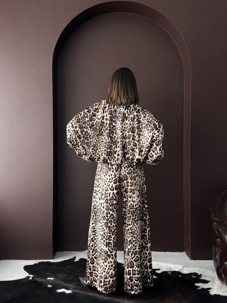 Topshow Leopar Baskılı Saten Toptan Mont