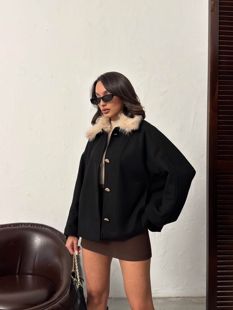 Topshow Peluş Yakalı Dügmeli Kaşe Mont