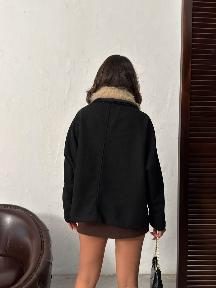 Topshow Peluş Yakalı Dügmeli Kaşe Mont