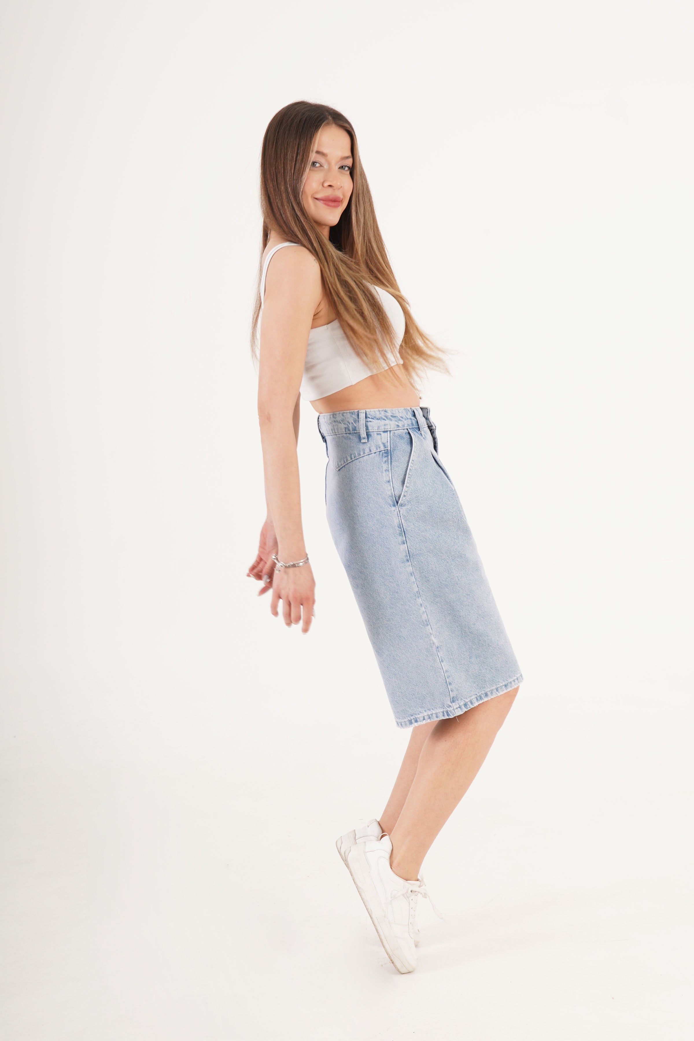 Yüksek Bel Kot Mavisi Toptan Denim Jorts