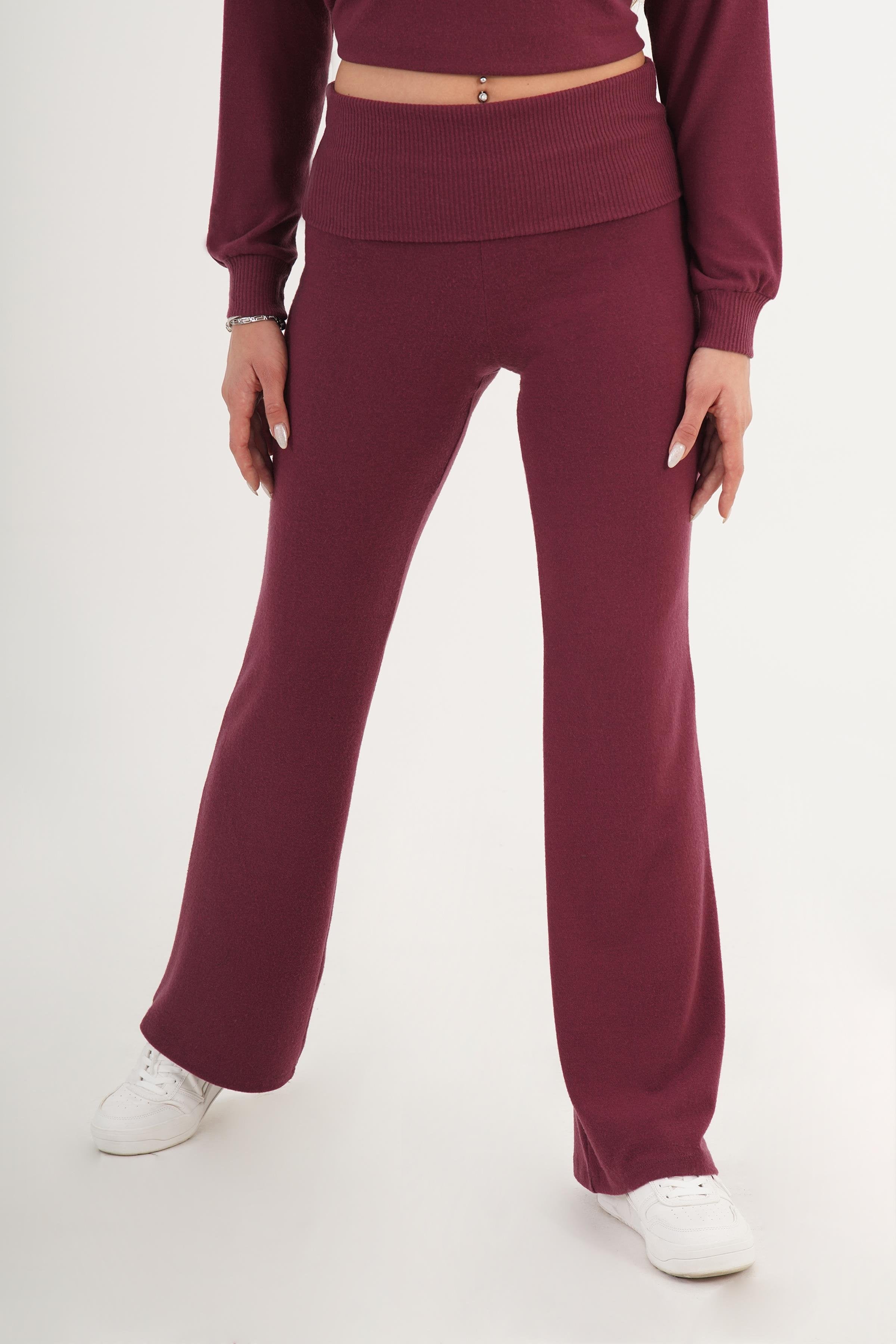 Beli Ribana Detaylı Bordo Toptan Pantolon