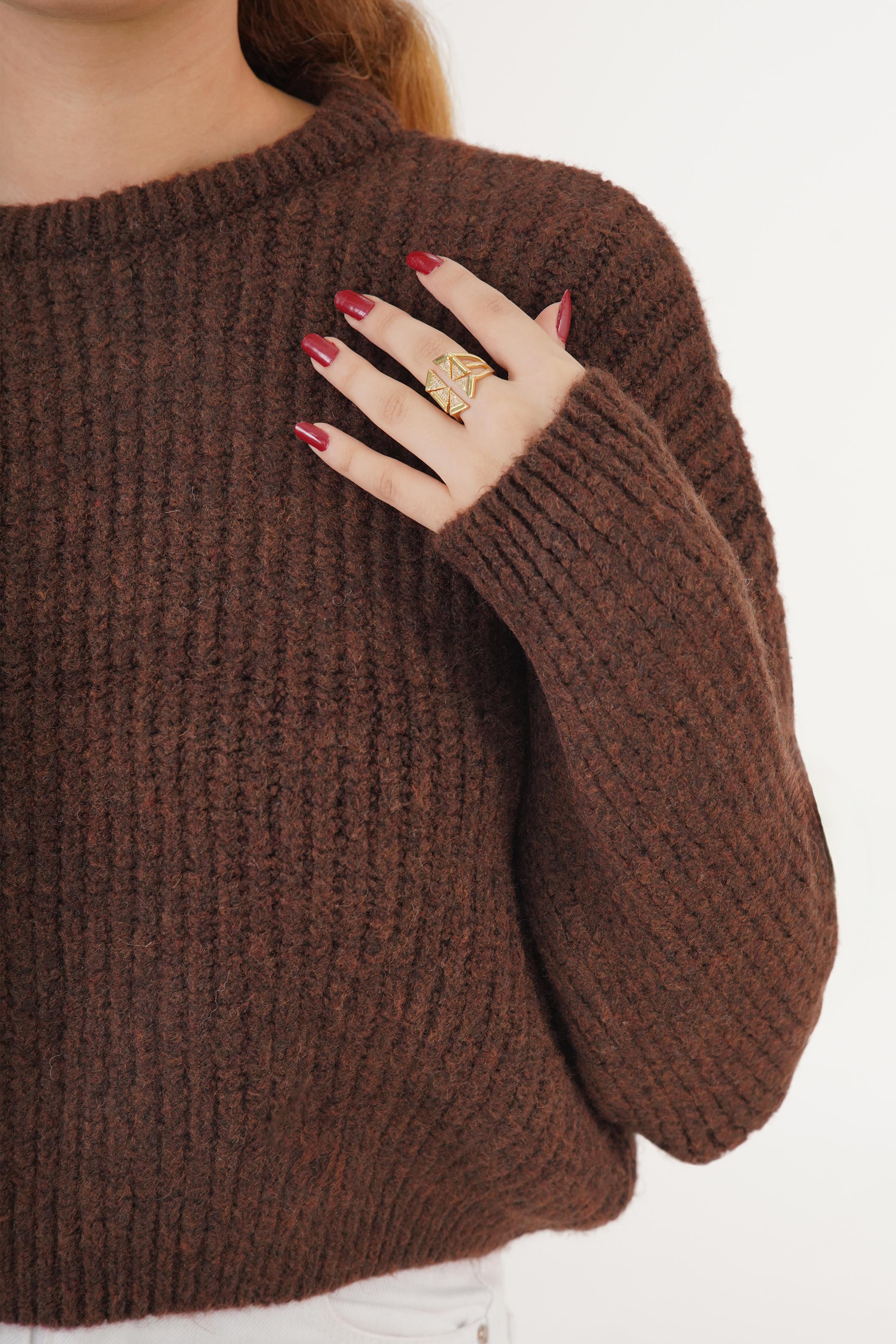 Bisiklet Yaka Basic Toptan Kahve Kazak