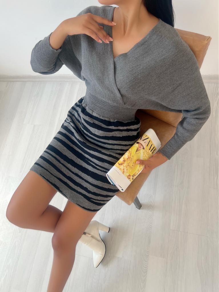 Zebra Desen Triko Elbise 841