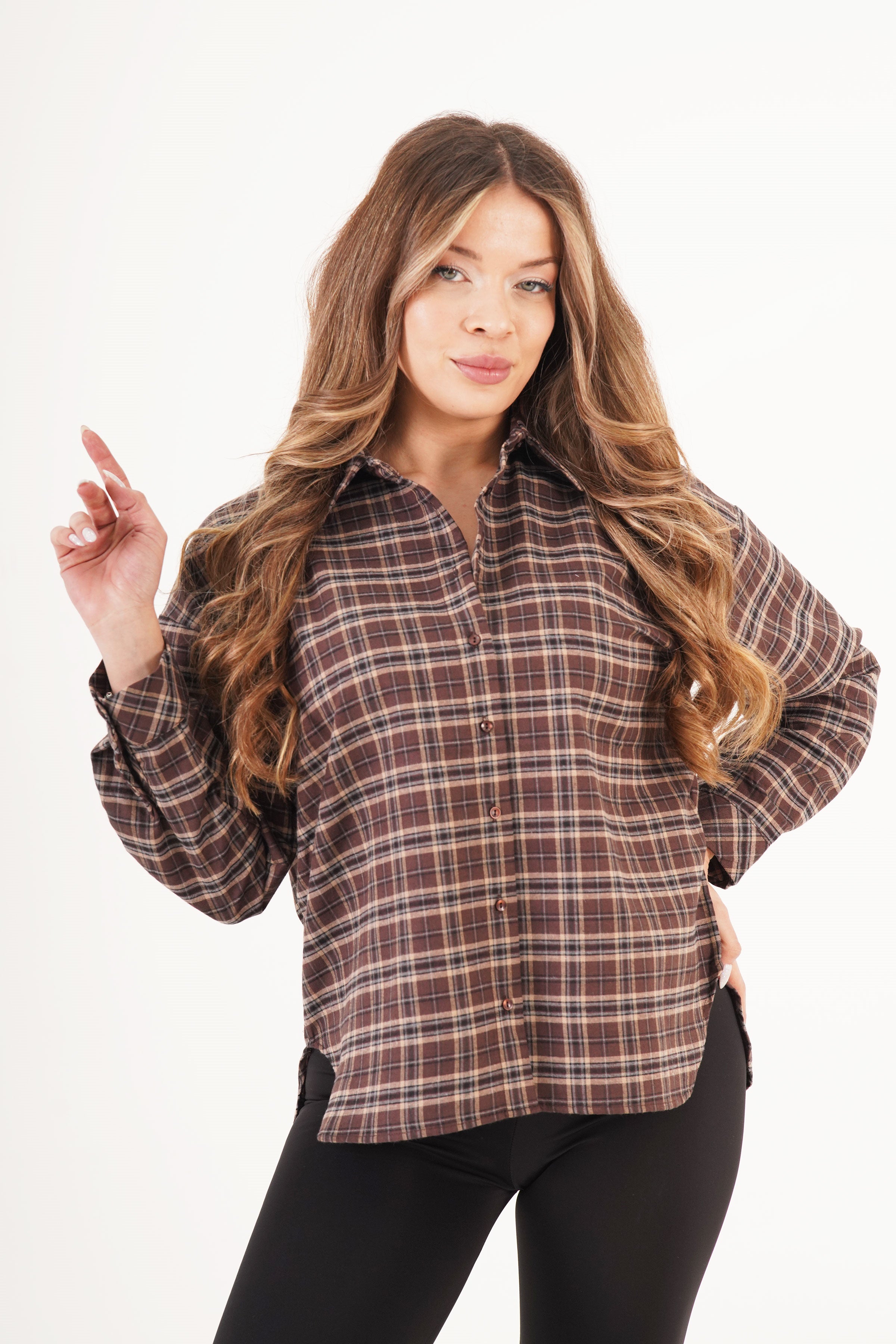 Ekose Düğmeli Kahve Oduncu Gömlek