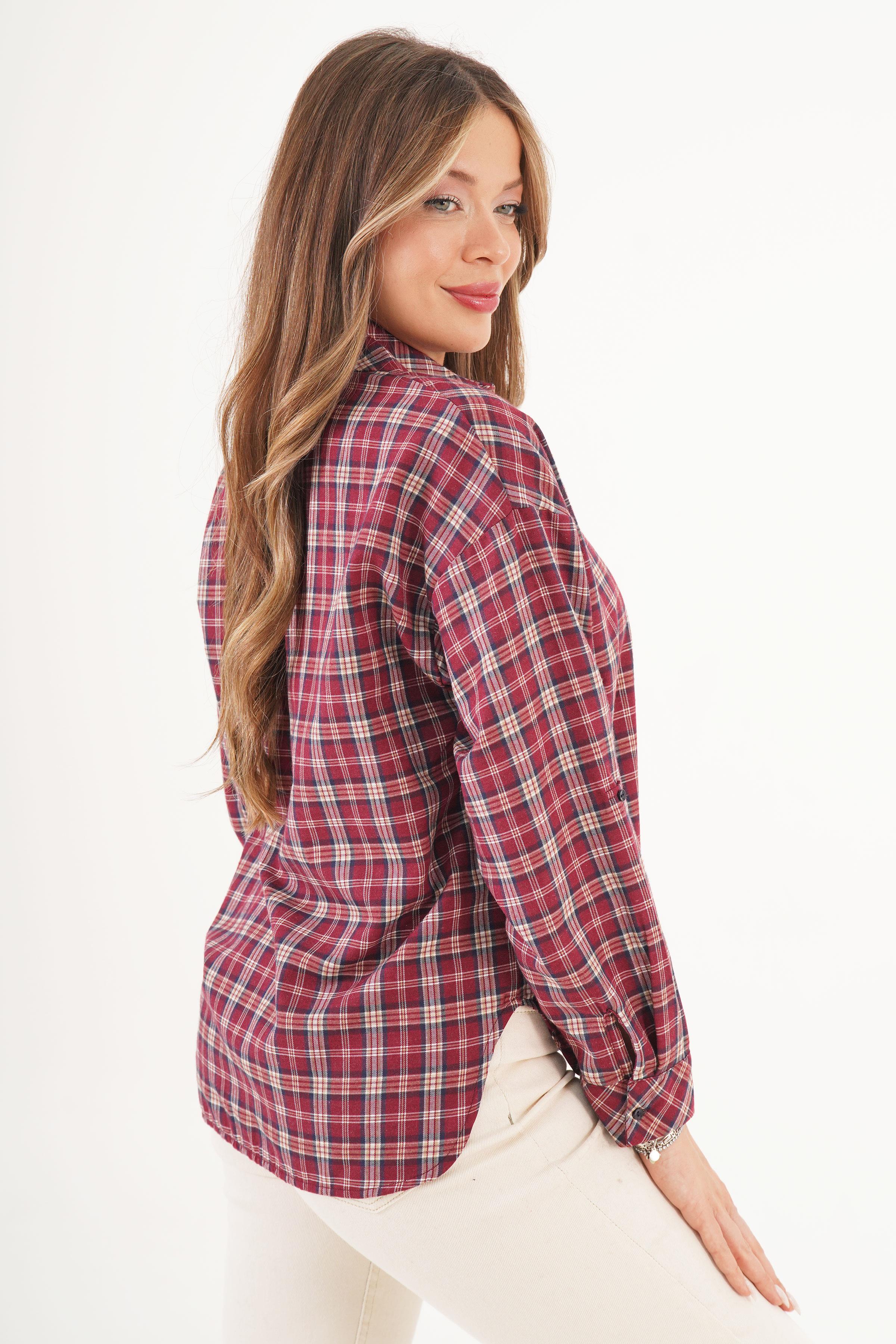 Ekose Desen Bordo Toptan Oduncu Gömlek