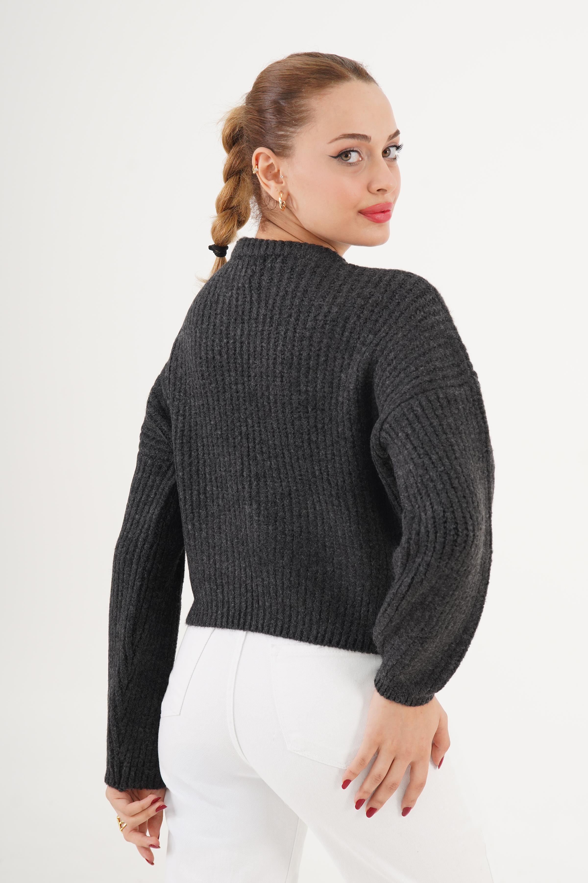 Bisiklet Yaka Basic Toptan Antrasit Kazak