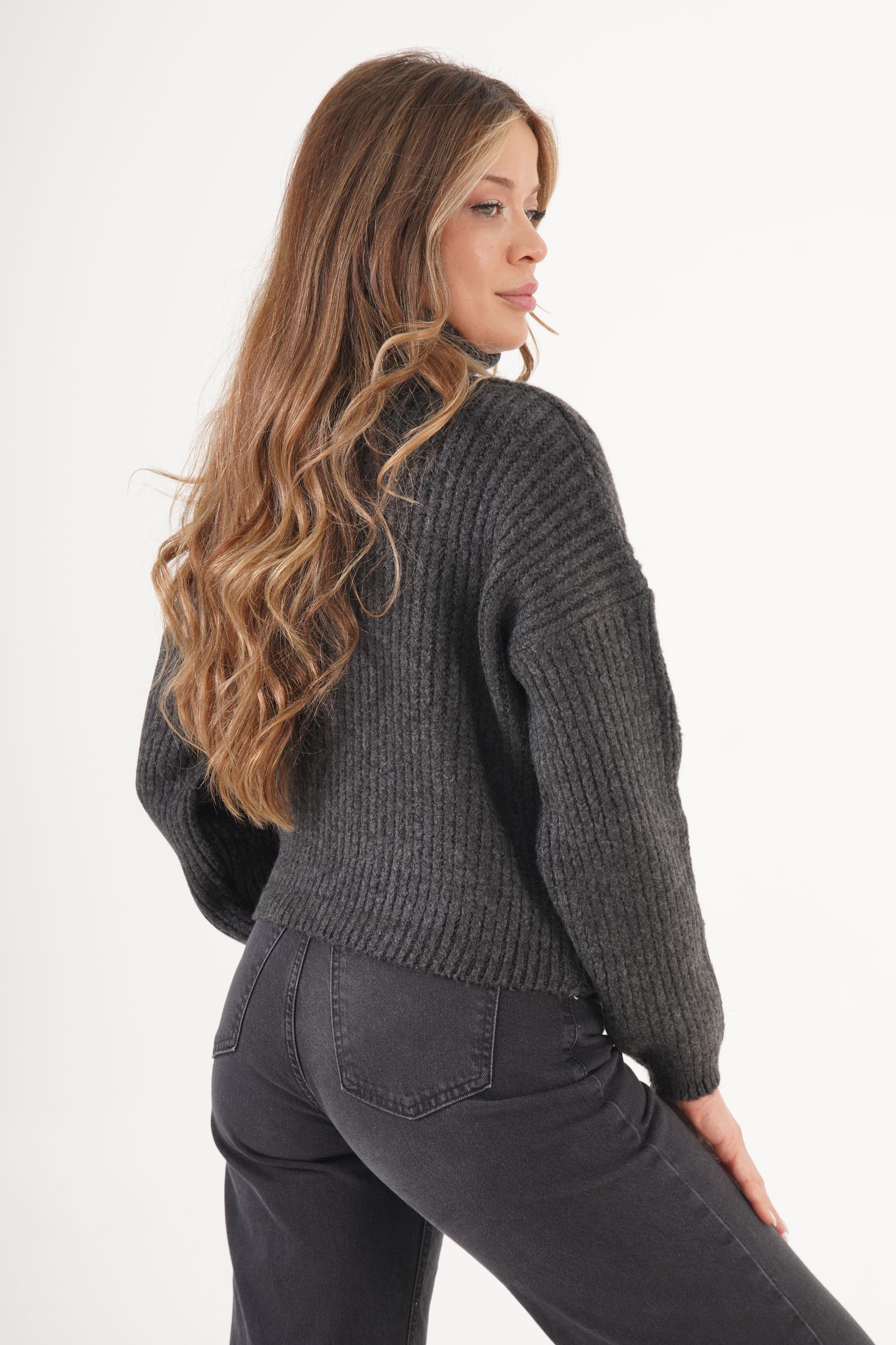 Selanik Örme Boğazlı Toptan Antrasit Kazak