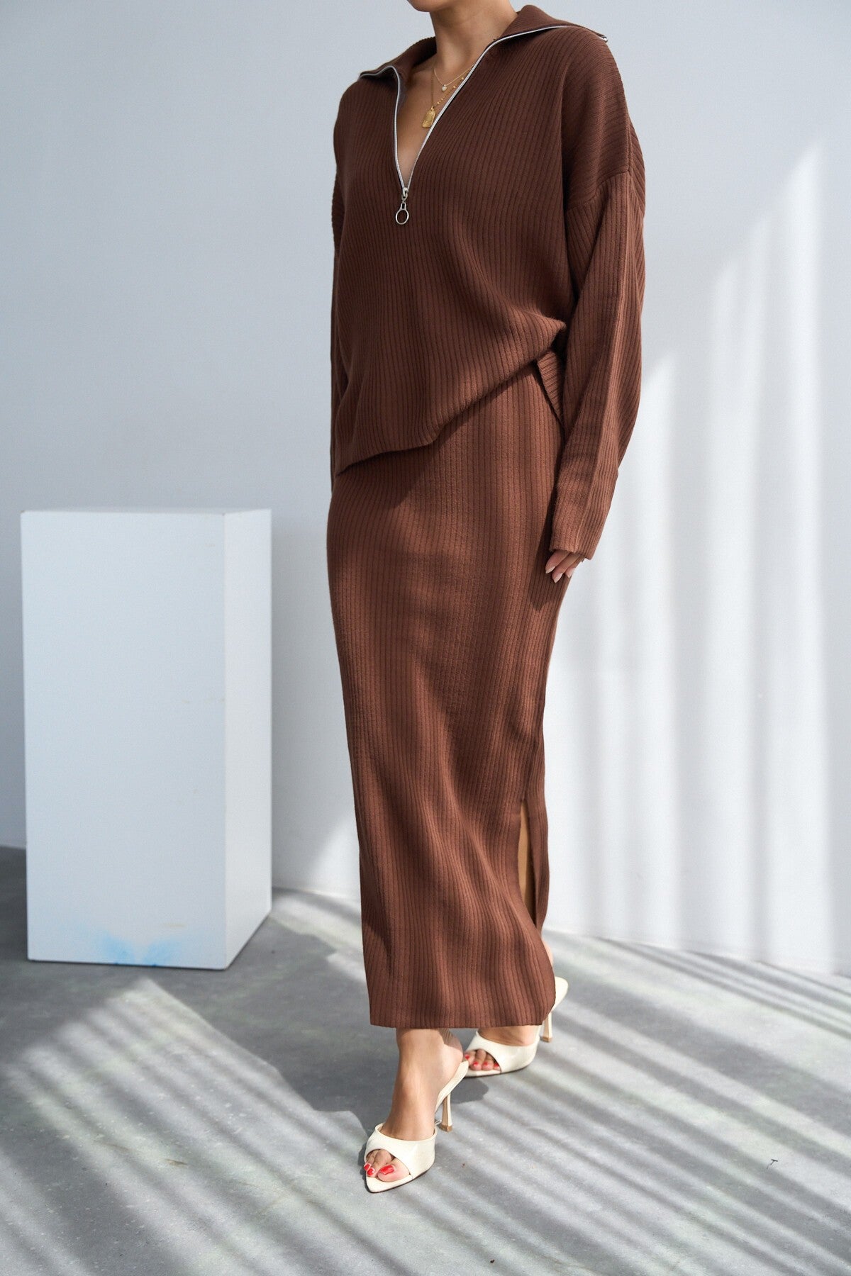 COFFEE Zippered Skirt Set