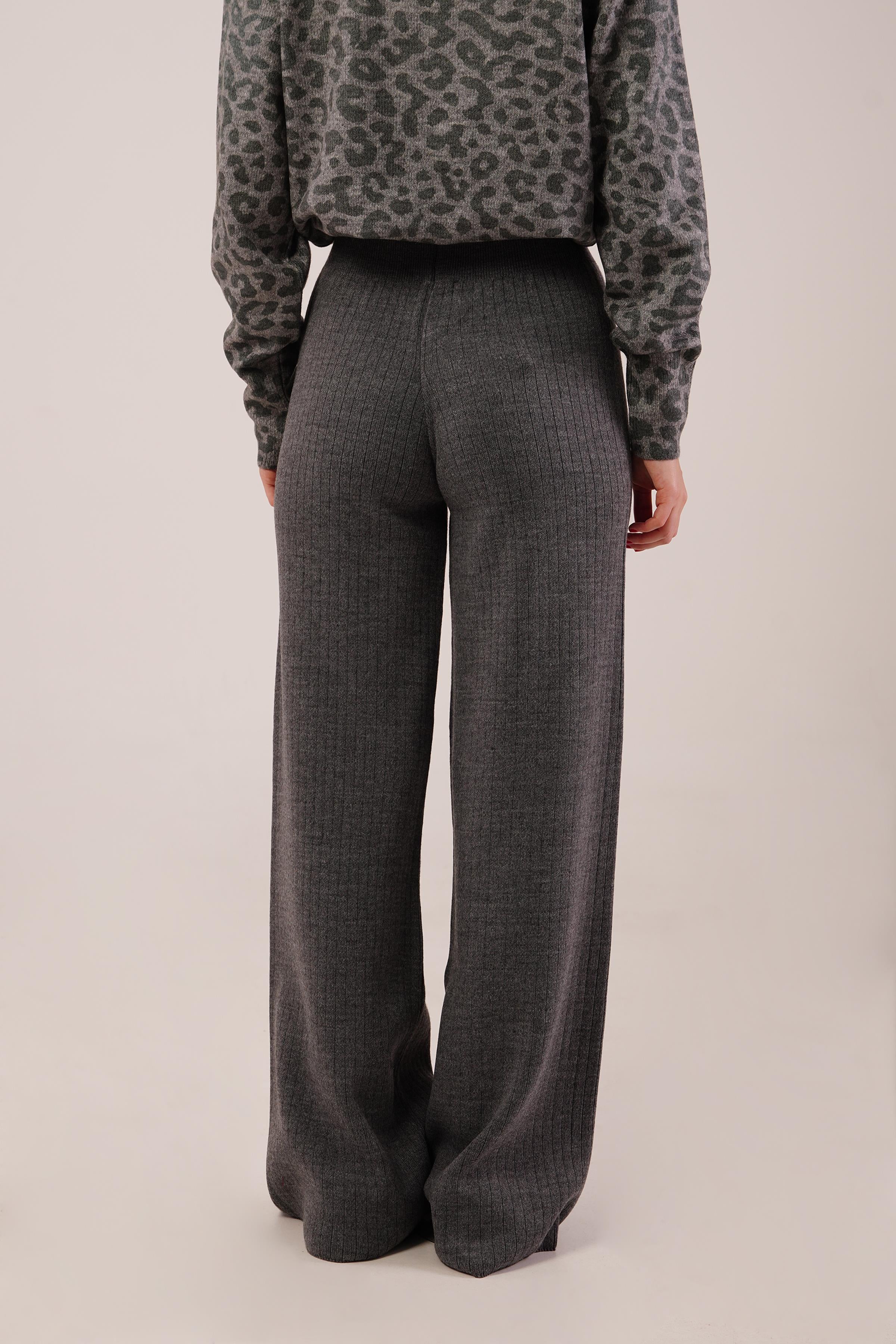 Fitilli Bel Lastikli Bol Paça Antrasit Toptan Triko Pantolon