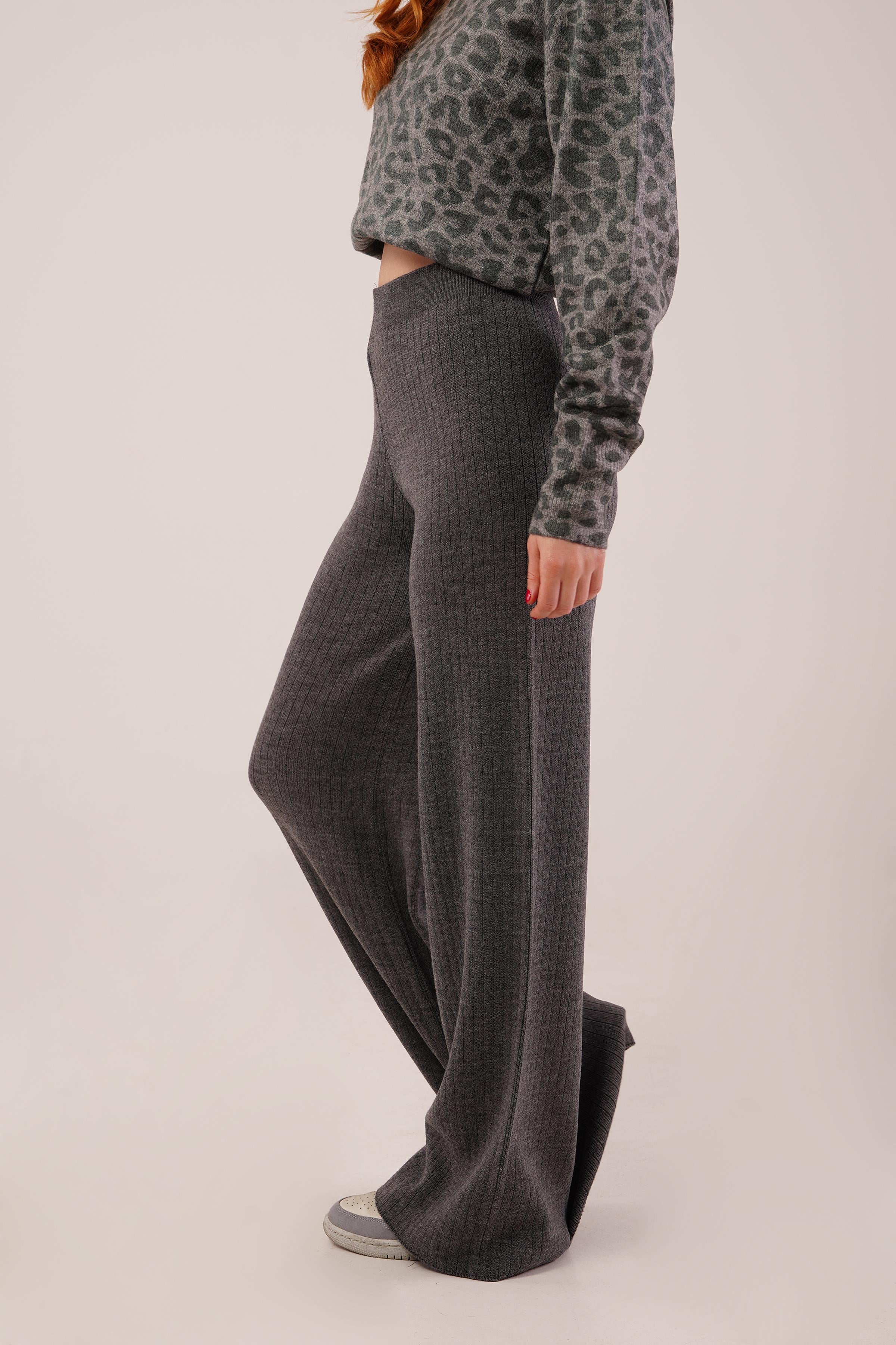 Fitilli Bel Lastikli Bol Paça Antrasit Toptan Triko Pantolon