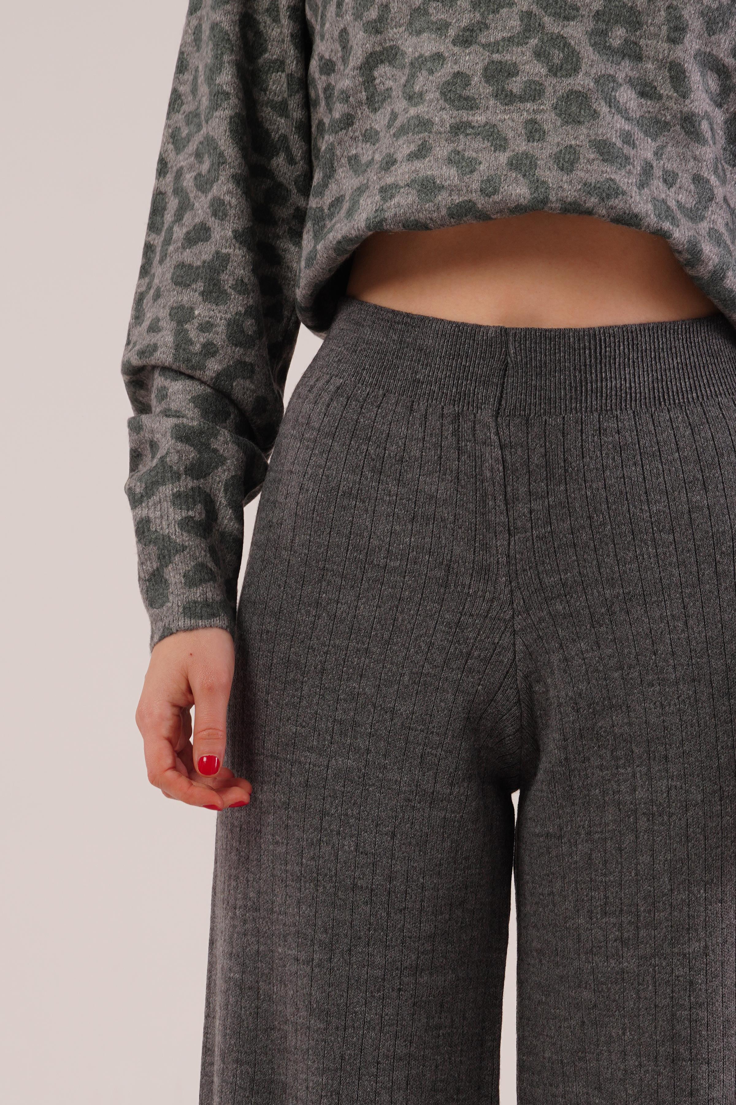 Fitilli Bel Lastikli Bol Paça Antrasit Toptan Triko Pantolon