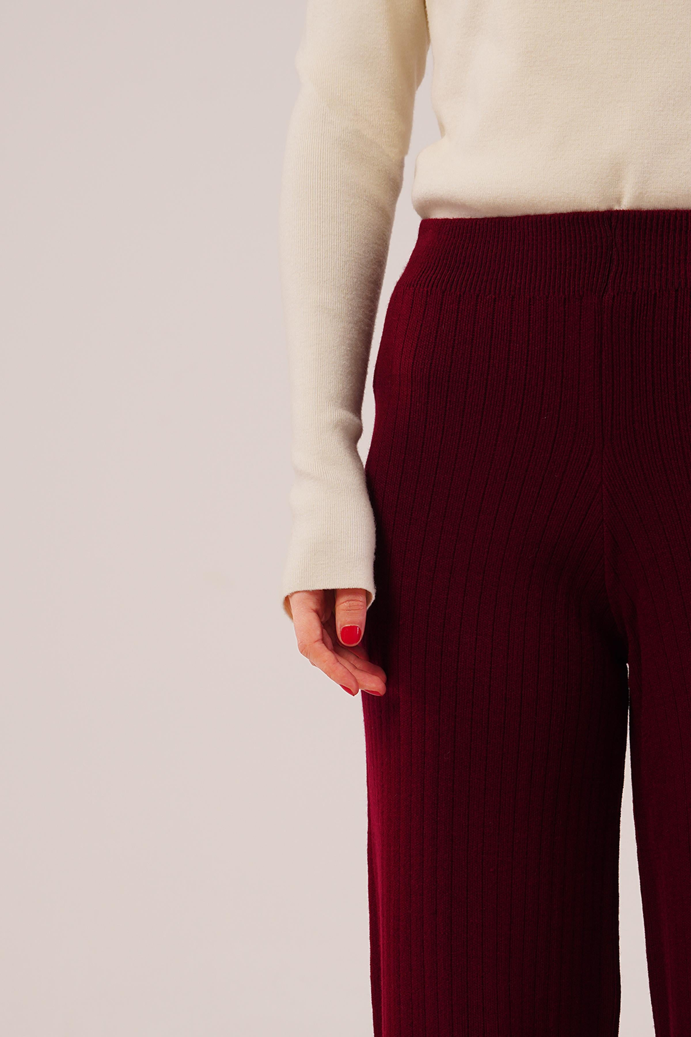 Fitilli Bel Lastikli Bol Paça Bordo Toptan Triko Pantolon