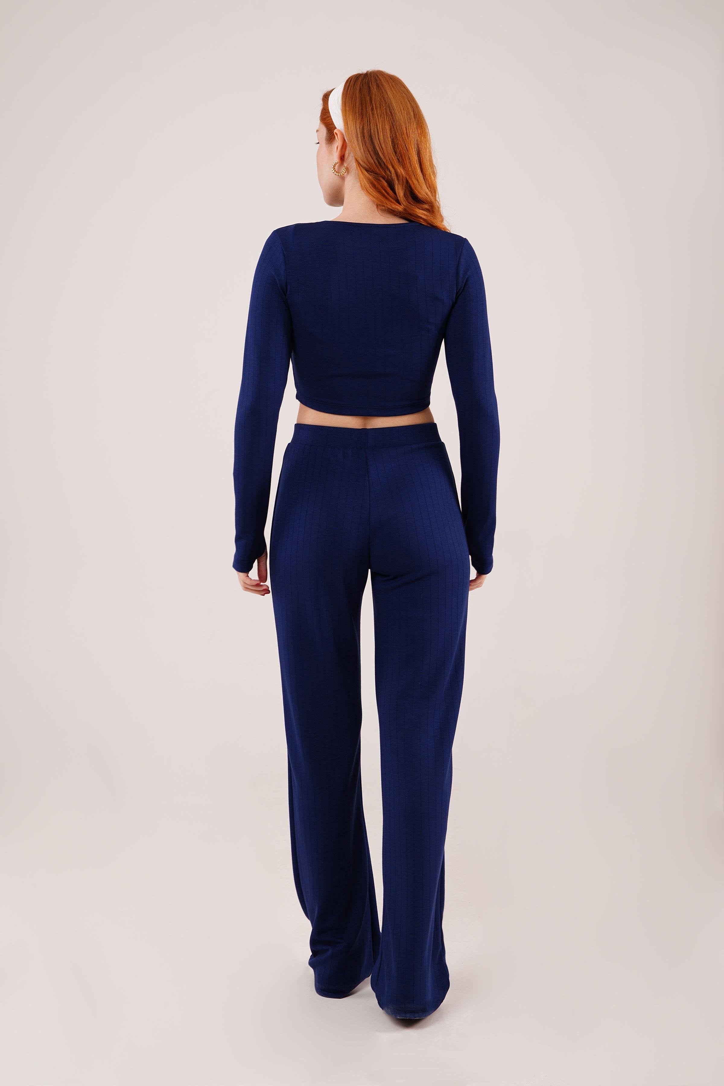 Fitilli Bluz Ve Pantolon Lacivert İkili Takım