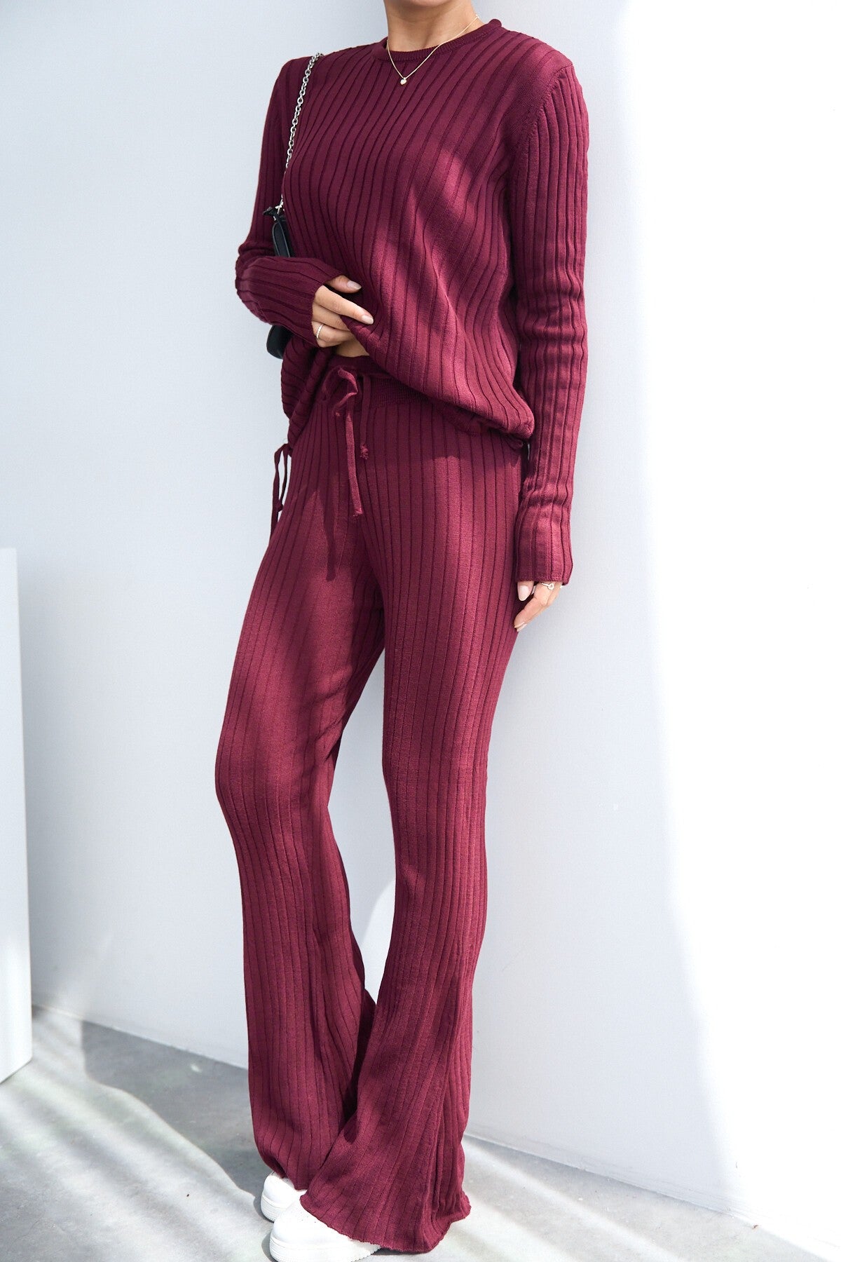 Bordo Fitilli Pantolonlu Takım