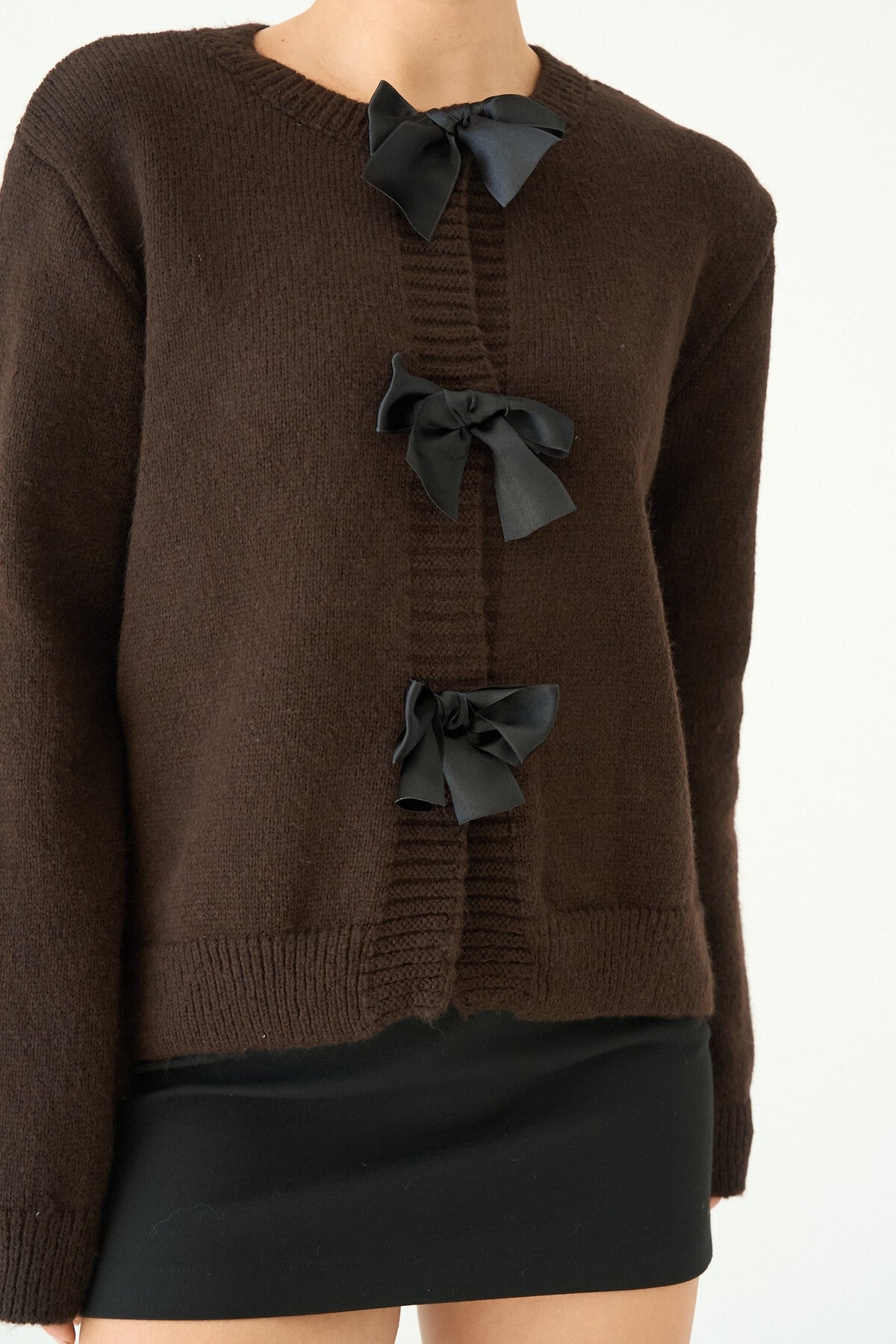 Cardigan with Dark Brown Bow Accessory