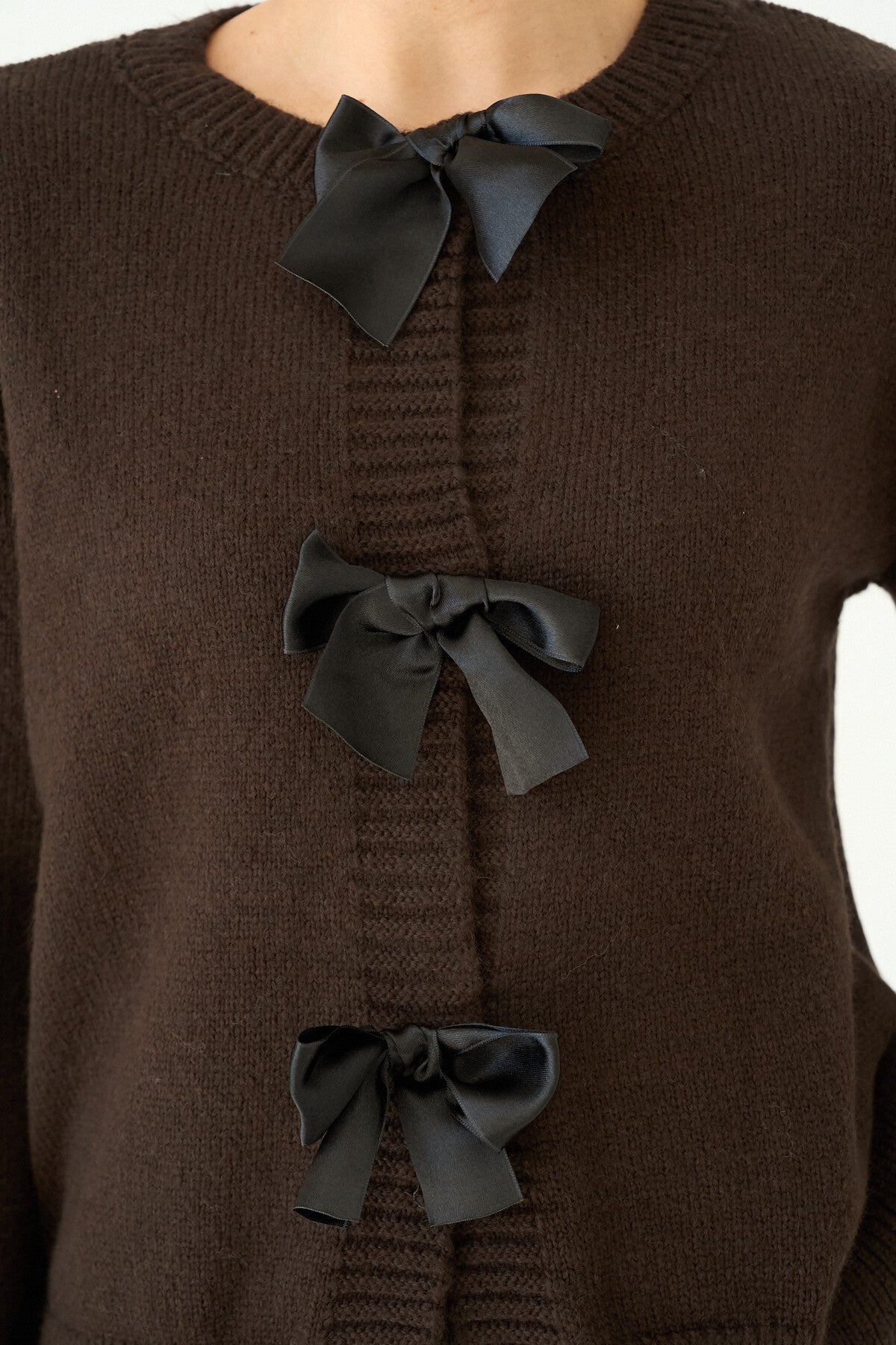 Cardigan with Dark Brown Bow Accessory