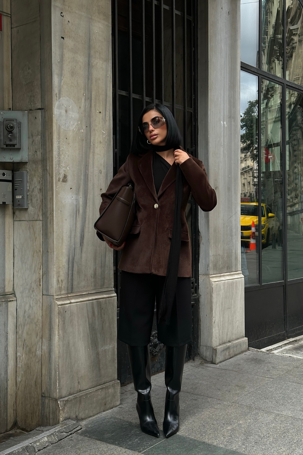 FOX KUMAŞ TEK DÜĞME BLAZER CEKET - Kahverengi