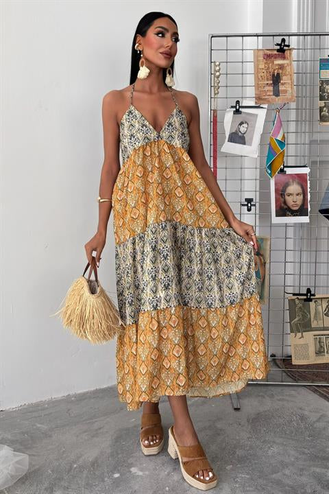Frida Desenli Sırt Dekolteli Elbise 2620-08