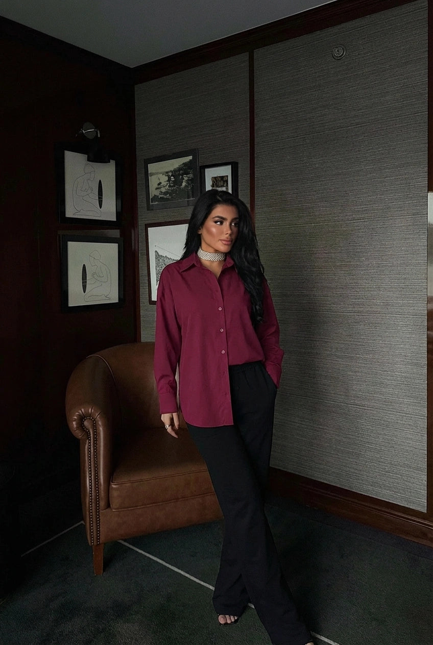 Fuşya Önü Düğmeli Gömlek XS