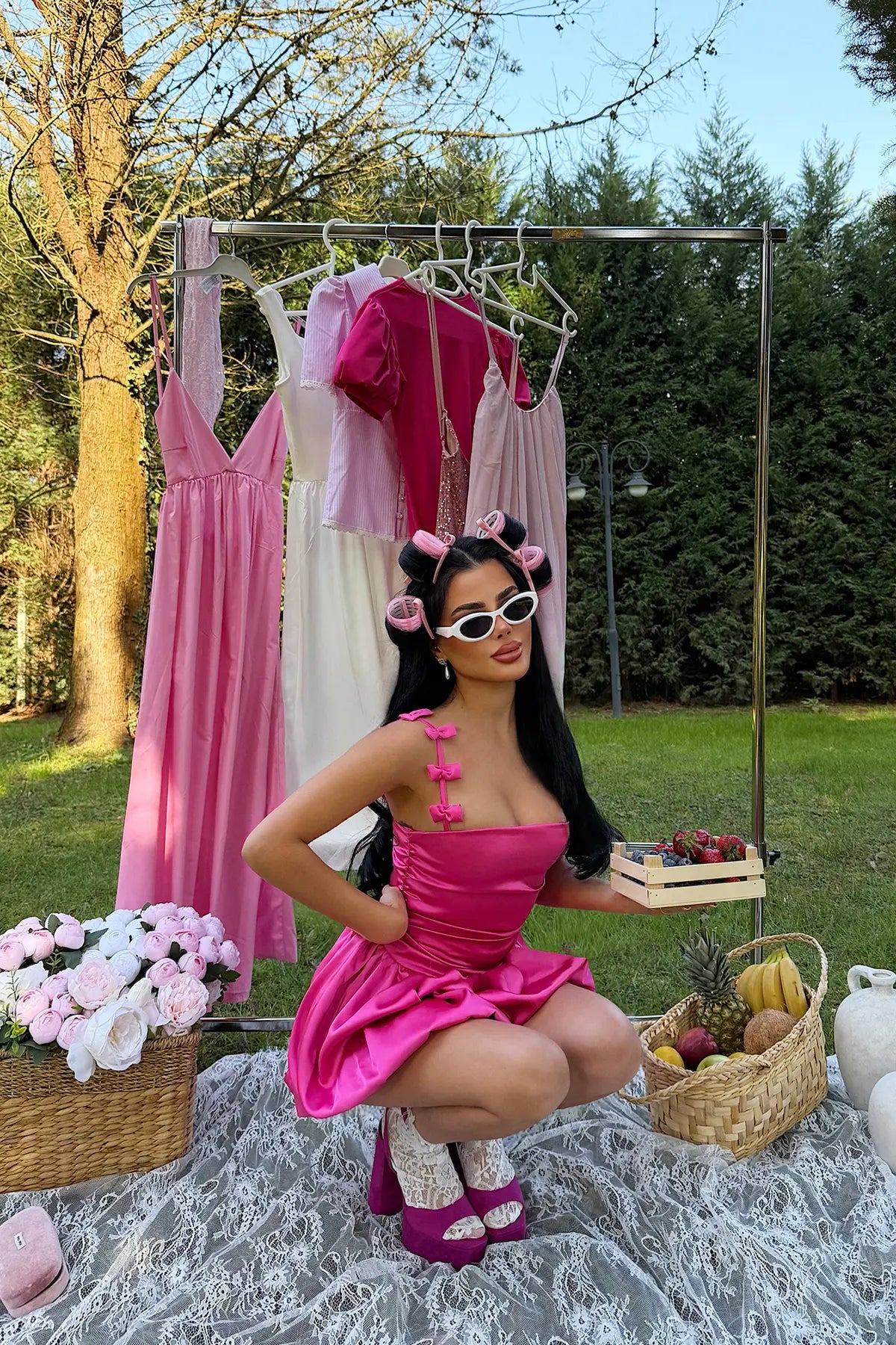 Fuşya Cecilia Askısı Fiyonk Detaylı Mini Balon Elbise