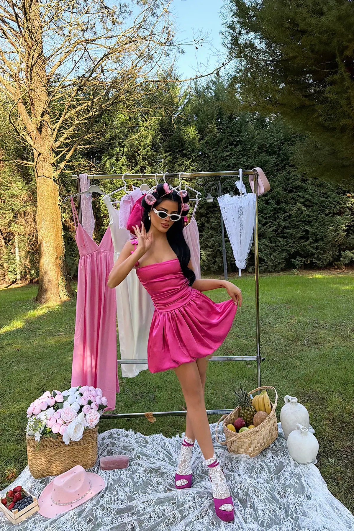 Fuşya Cecilia Askısı Fiyonk Detaylı Mini Balon Elbise