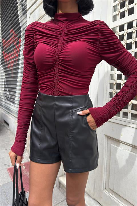 Full Likra Büzgülü Sandy Bluz 3481
