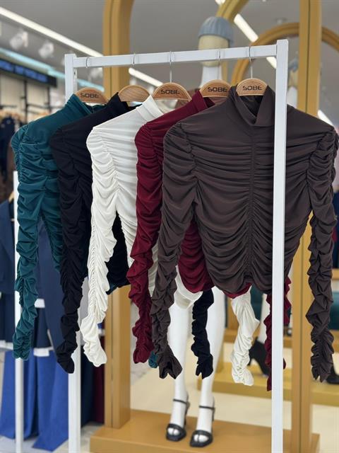Full Likra Büzgülü Sandy Bluz 3481