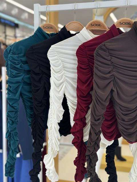 Full Likra Büzgülü Sandy Bluz 3481