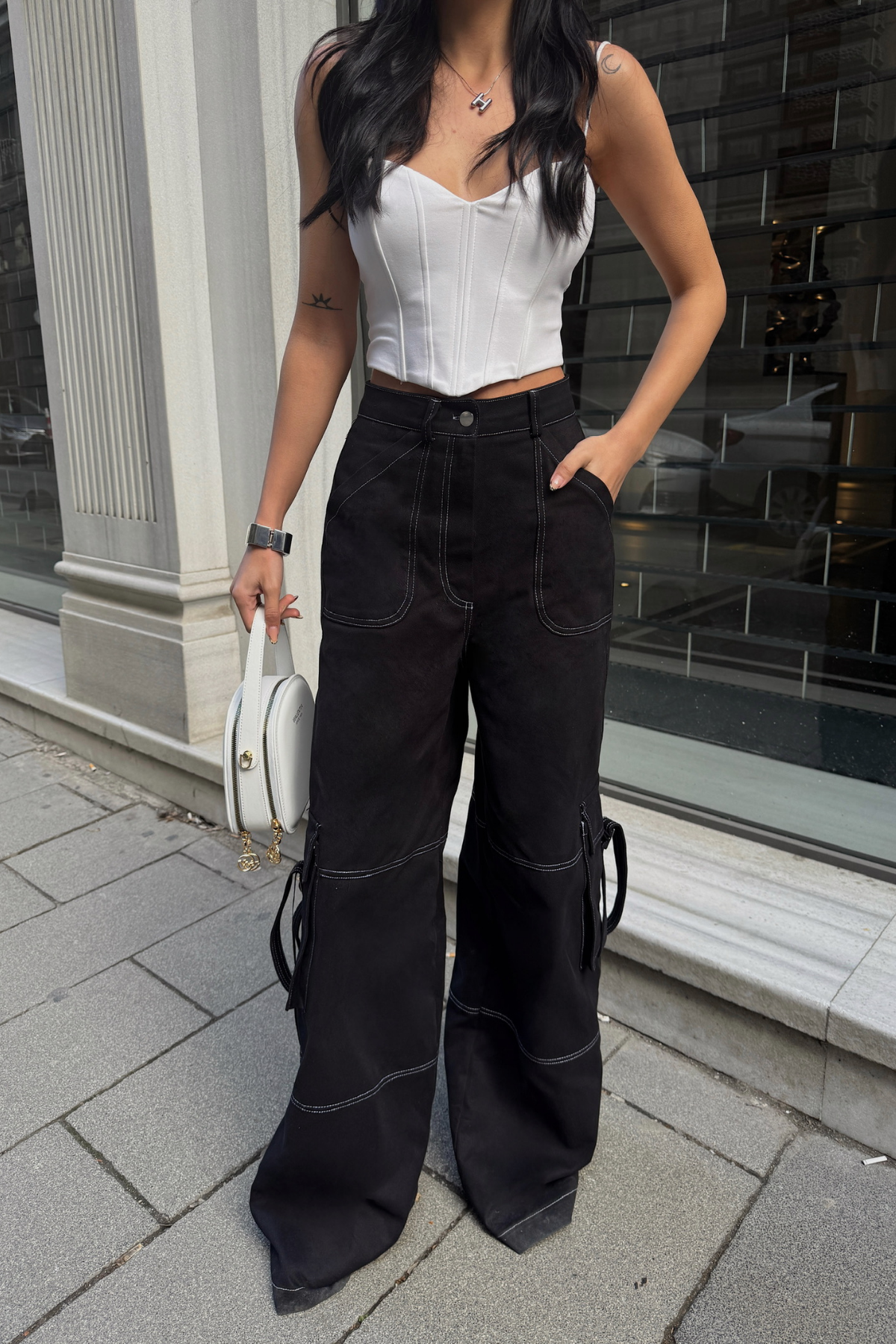 GABARDİN KARGO PANTOLON - Siyah